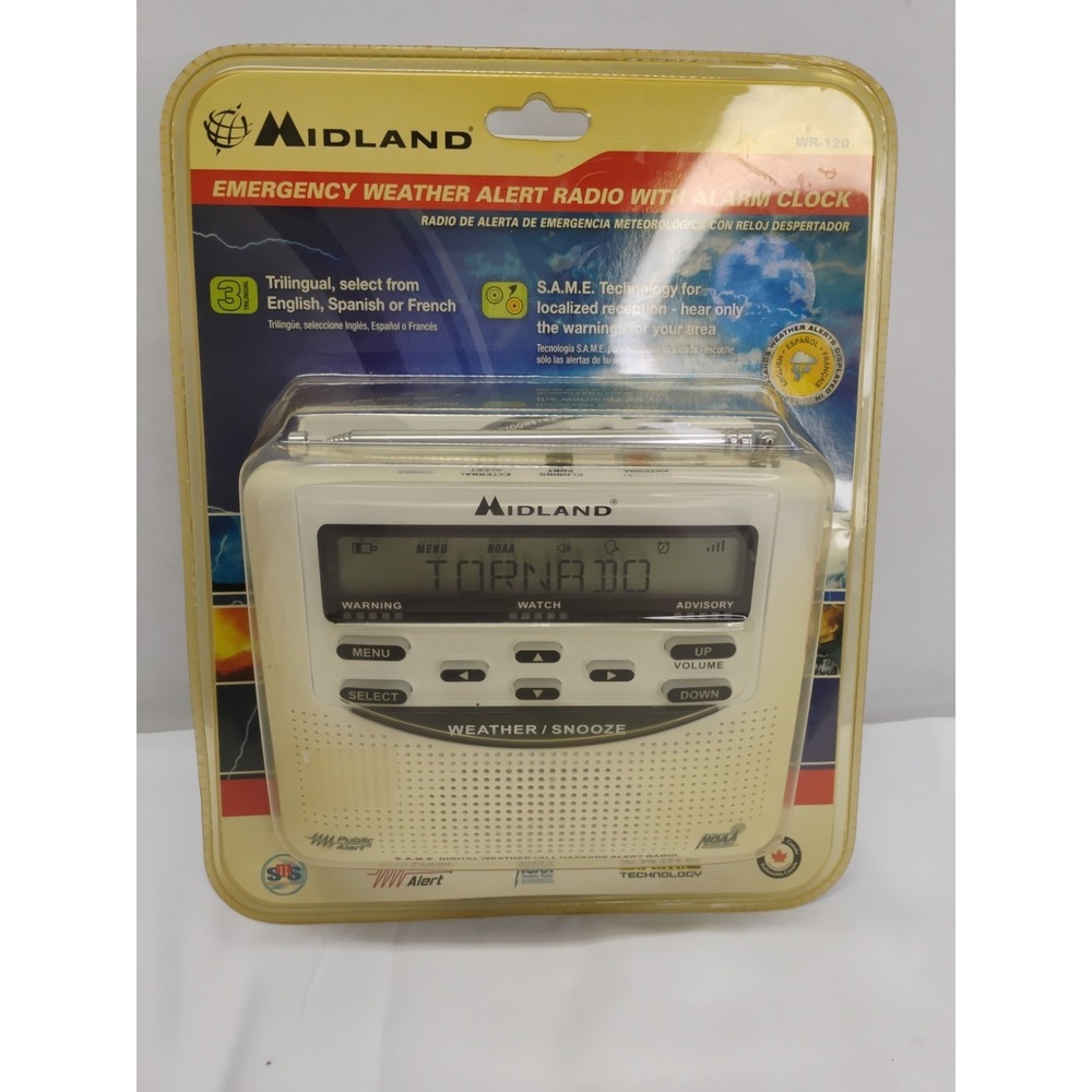 Midland WR-120 Emergency Weather Alert Radio with Alarm Clock  - White